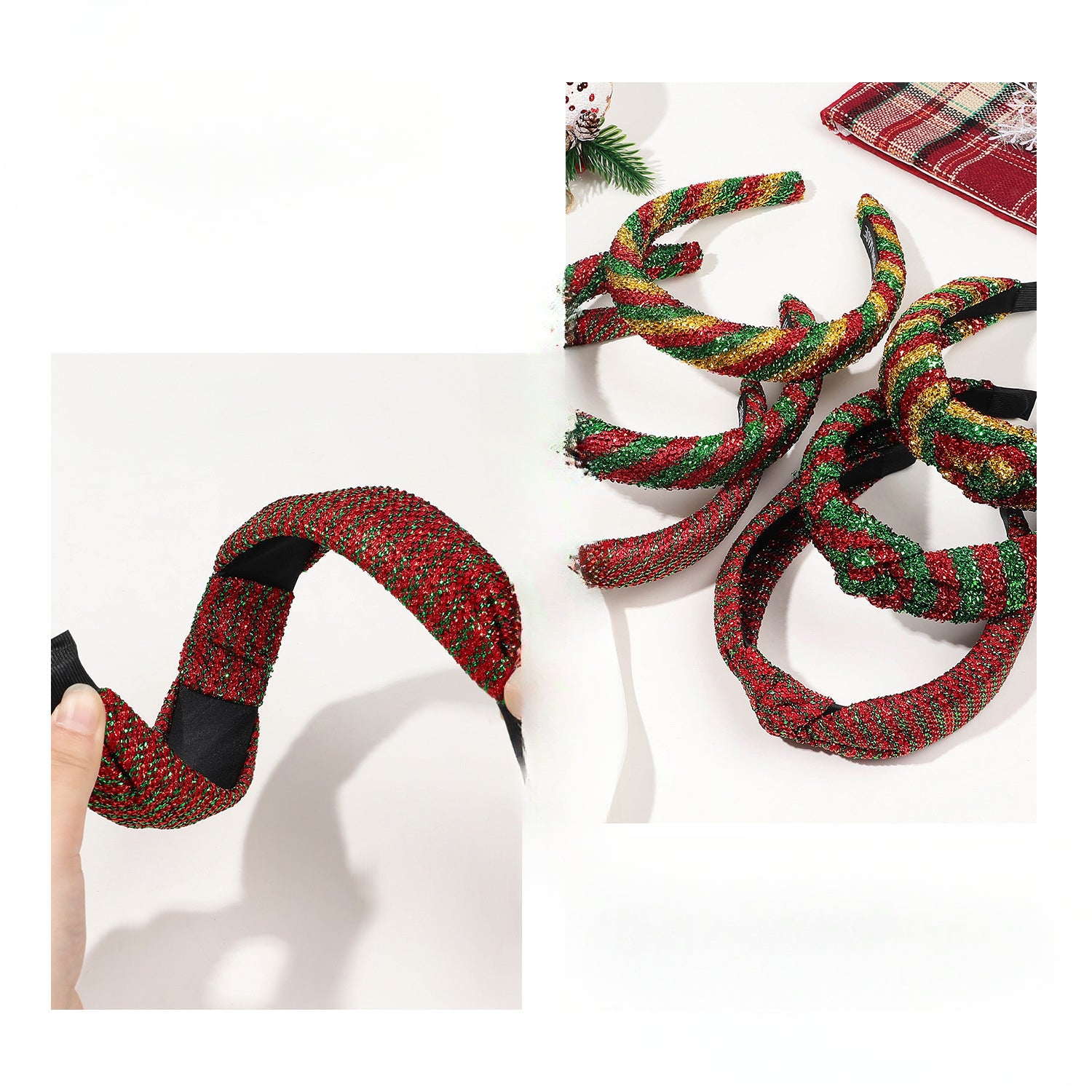 Wholesale Christmas Headbands, Striped Checkered Streamers, High Skull Crowns, Knotted Headbands